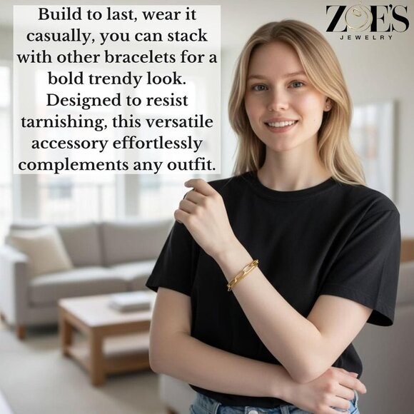 Water-Resistant 18K Gold Plated Layered Bracelet Women Stainless Steel - Picture 6 of 9